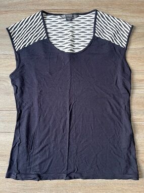 A/X Armani Exchange Blue Scoop Neck Cap Sleeve Top with Striped Yoke